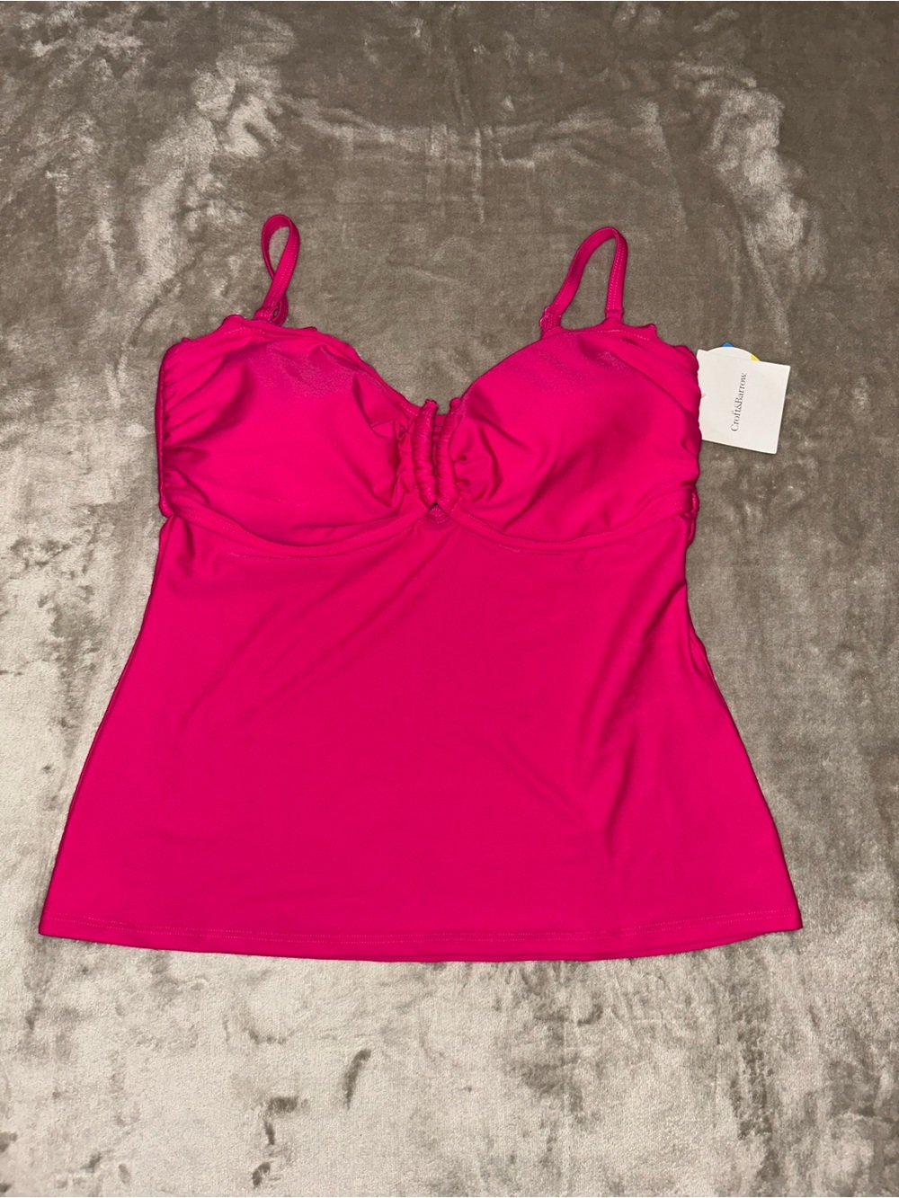 NWT croft & barrow Hot Pink Tankini Swim Camisole with Ruched Bust Size 14